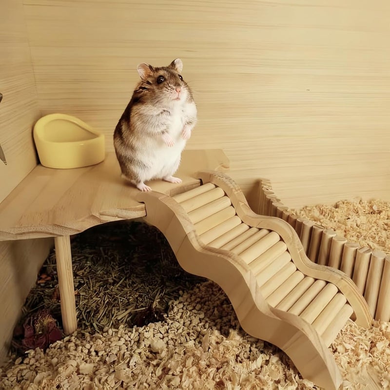 Feiena Wooden Hamster Platform for Hamster Cage Accessories Climbing Toys Dwarf Syrian Hamster Gerbil Rat Mice Degus or Other Small Pets (Triangle) - Image 4